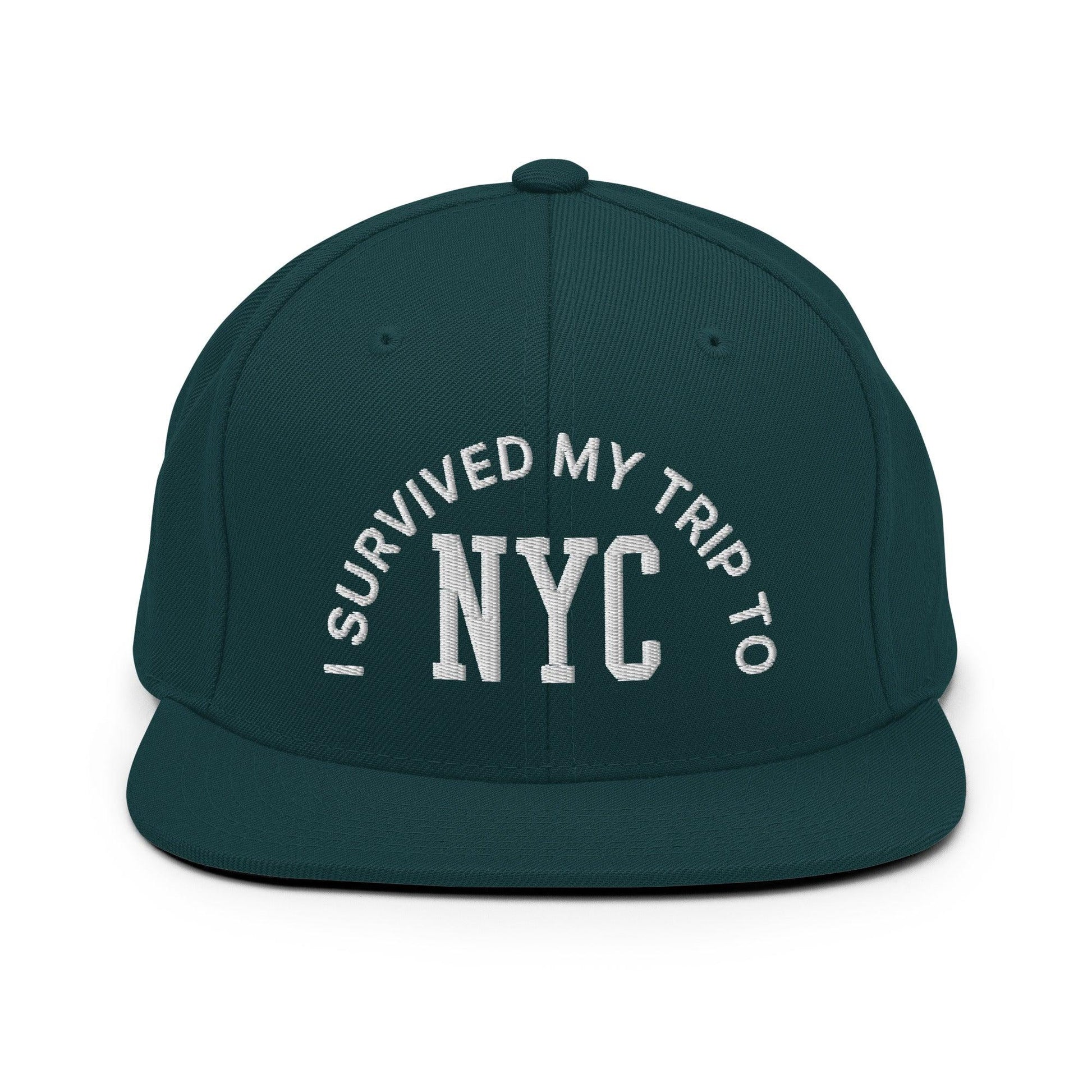 I Survived My Trip to NYC Embroidered Flat Bill Brim Snapback Hat - Spruce