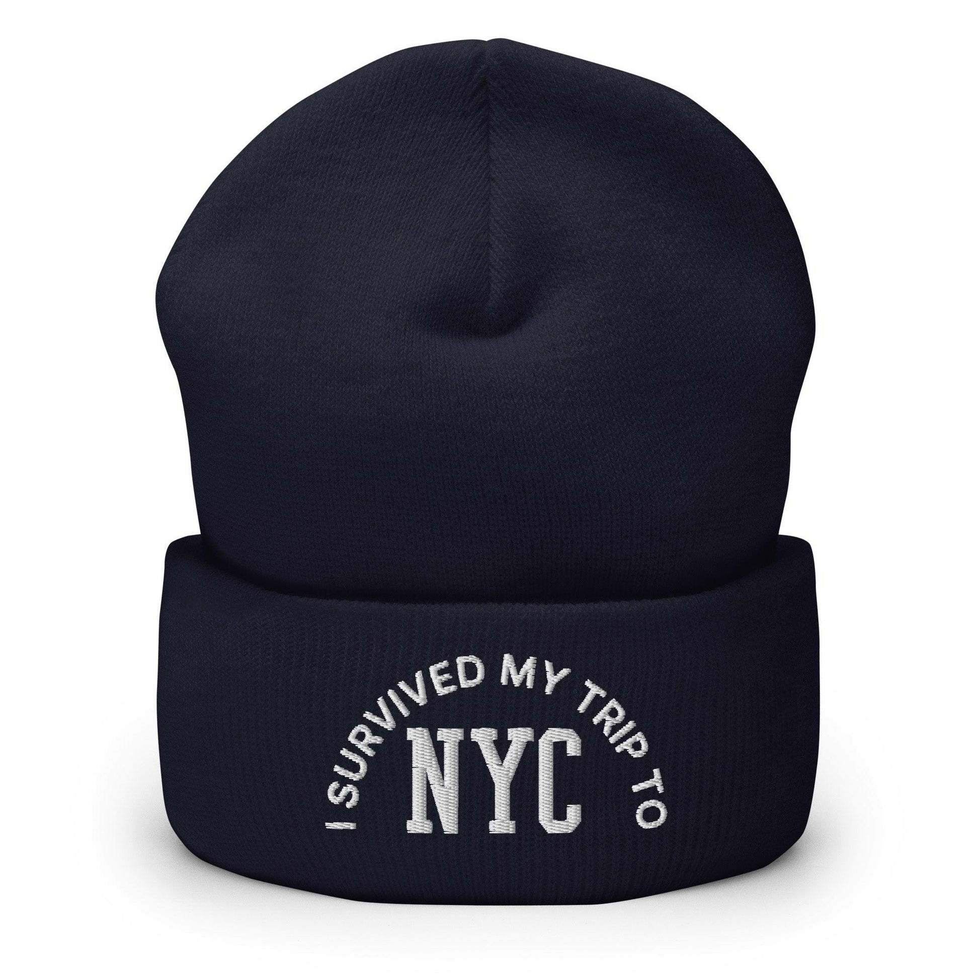I Survived My Trip to NYC Embroidered Knit Cuffed Beanie - Navy