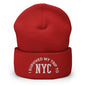 I Survived My Trip to NYC Embroidered Knit Cuffed Beanie - Red