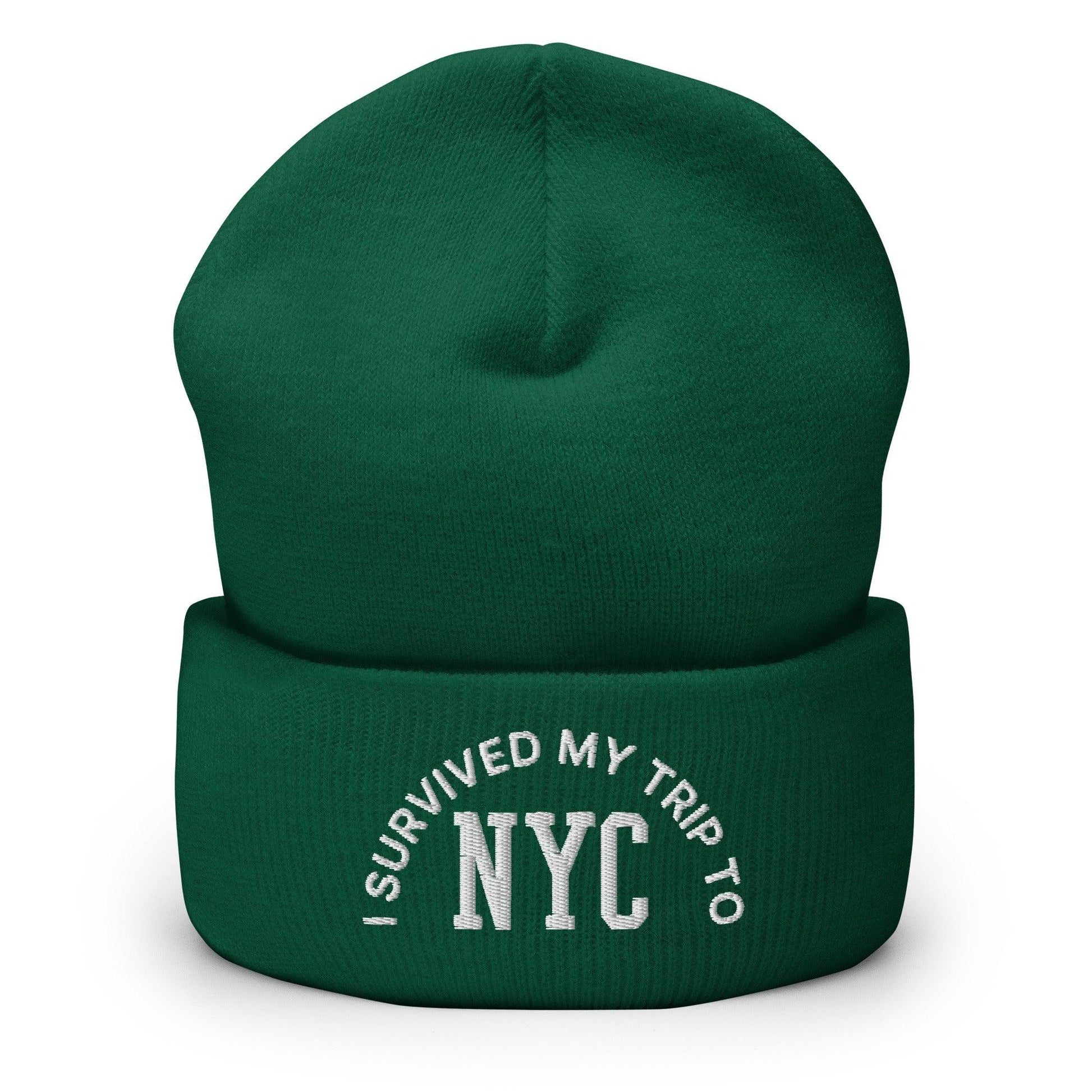 I Survived My Trip to NYC Embroidered Knit Cuffed Beanie - Spruce