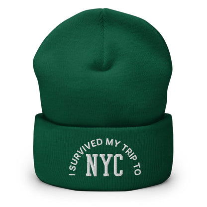I Survived My Trip to NYC Embroidered Knit Cuffed Beanie - Spruce