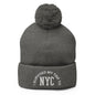 I Survived My Trip to NYC Embroidered Knit Pom Beanie - Dark Heather Grey