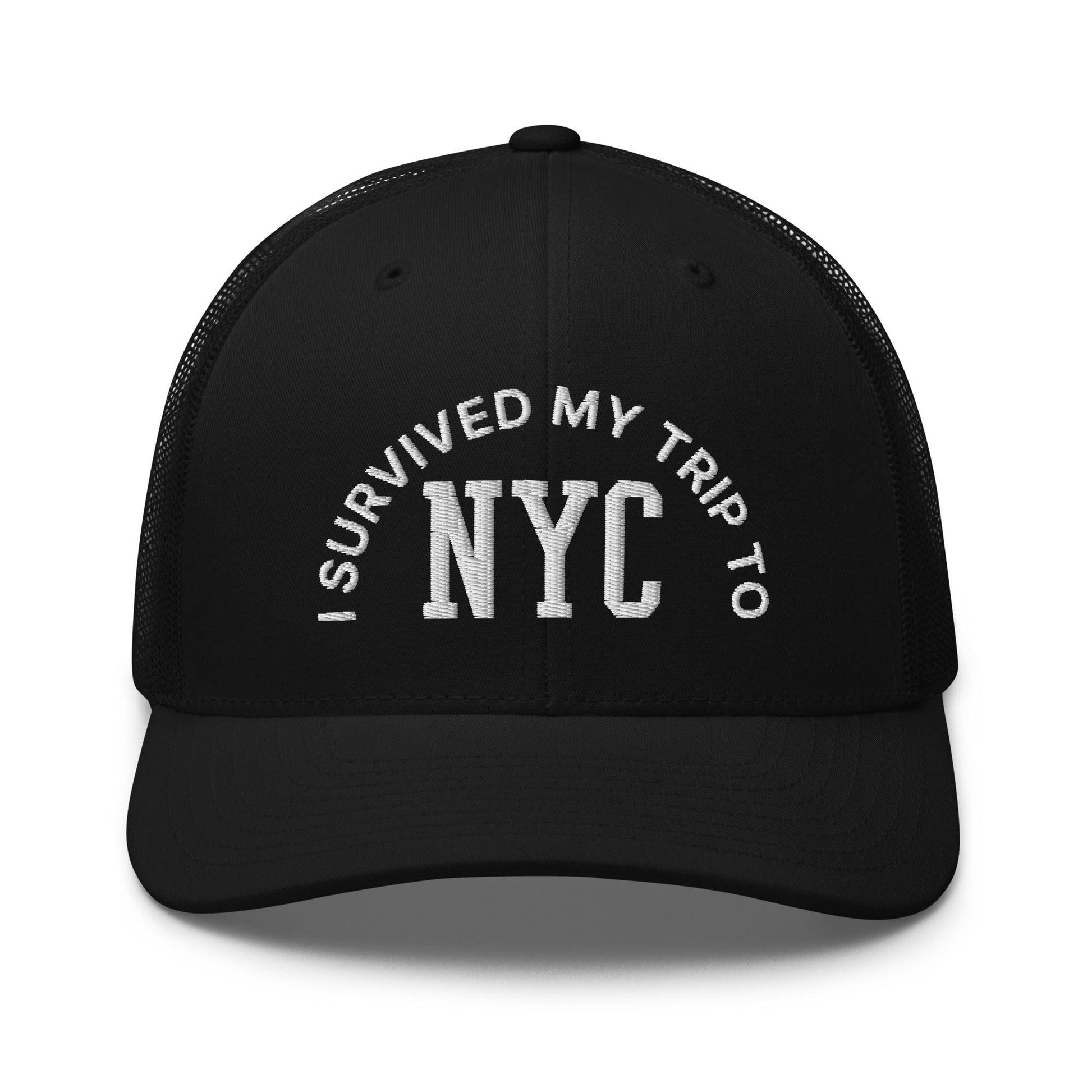 I Survived My Trip to NYC Embroidered Mesh Trucker Hat - Black