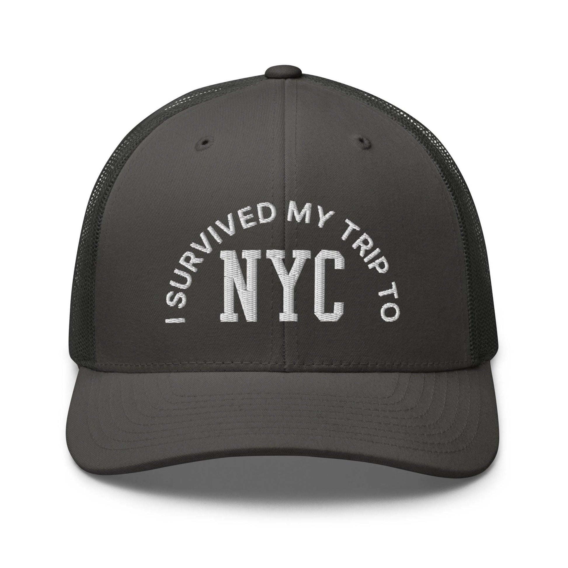 I Survived My Trip to NYC Embroidered Mesh Trucker Hat - Charcoal