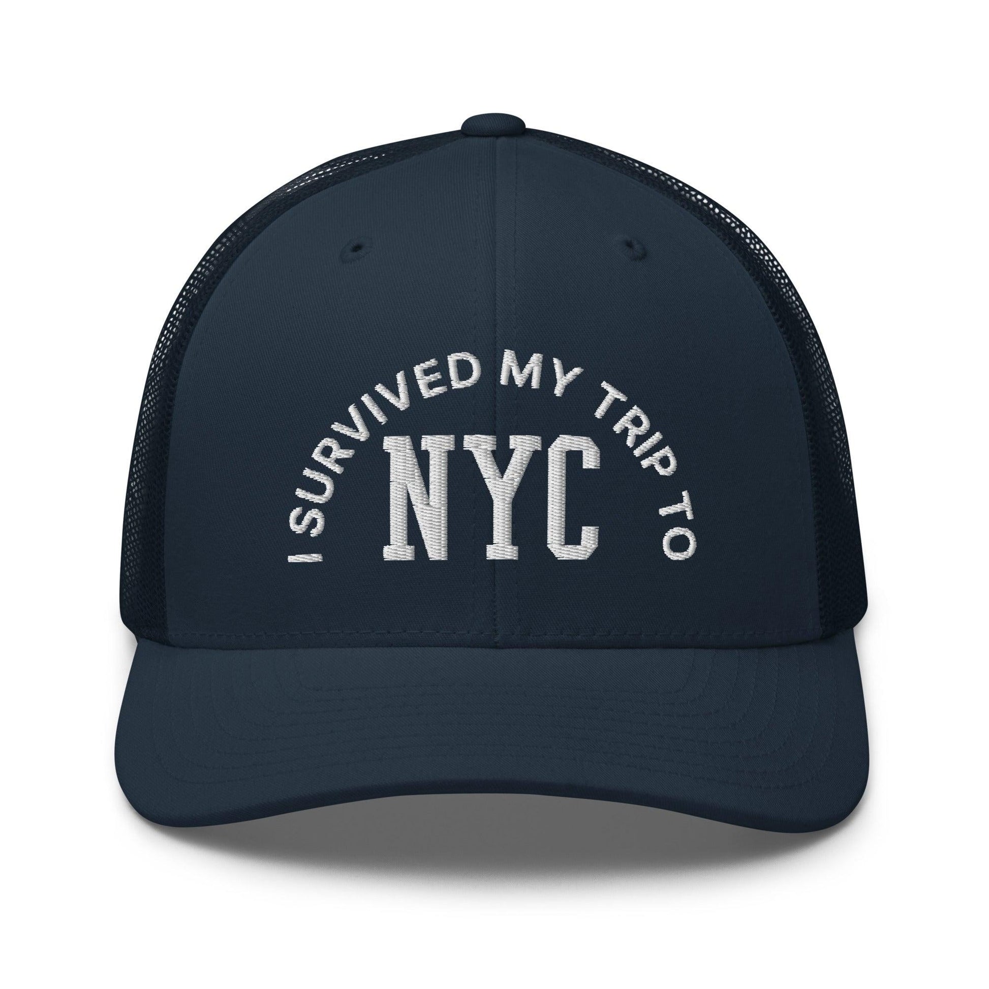 I Survived My Trip to NYC Embroidered Mesh Trucker Hat - Navy
