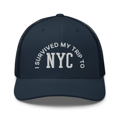 I Survived My Trip to NYC Embroidered Mesh Trucker Hat - Navy