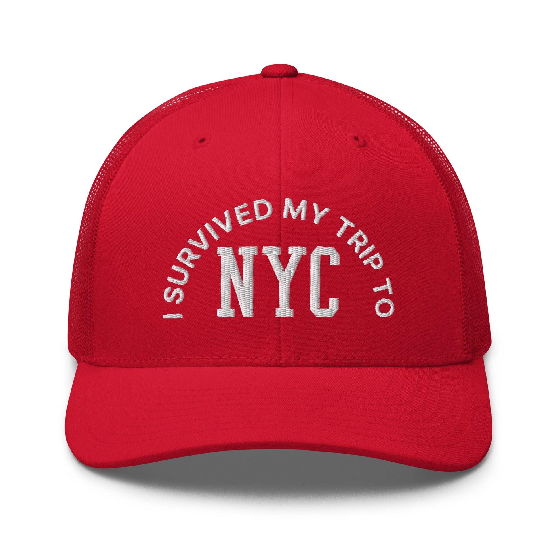 I Survived My Trip to NYC Embroidered Mesh Trucker Hat - Red