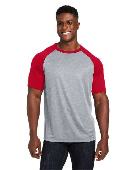 Team 365 Unisex Zone Colorblock Raglan T-Shirt TT62 - ATH HTHR / SP RED / XS - T-Shirts