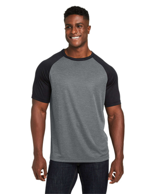 Team 365 Unisex Zone Colorblock Raglan T-Shirt TT62 - DK GRY HTH / BLK / XS - T-Shirts
