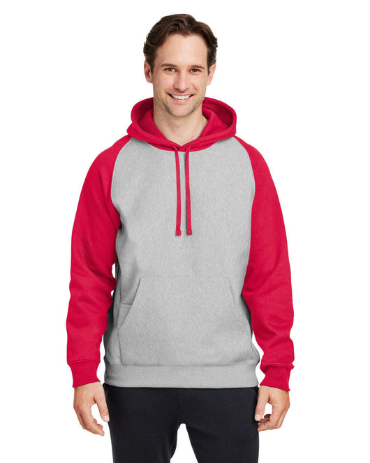 Team 365 Unisex Zone HydroSport™ Heavyweight Colorblock Hooded Sweatshirt TT96CB - ATH HTHR / SP RED / XS - Sweatshirts