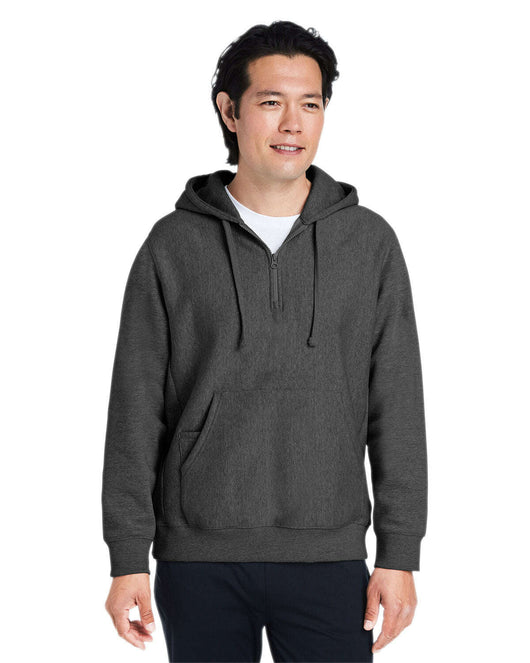Team 365 Unisex Zone HydroSport™ Heavyweight Quarter-Zip Hooded Sweatshirt TT97 - DARK GREY HEATHR / XS - Sweatshirts