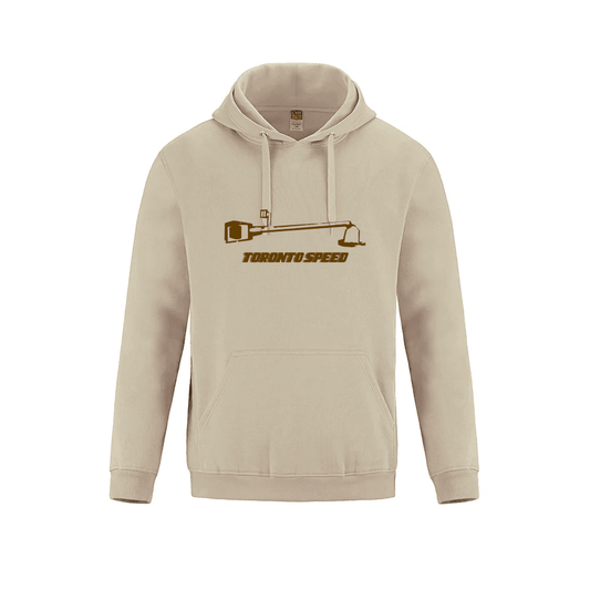 Toronto Speed hoodie featuring custom apparel design with beige color and graphic artwork
