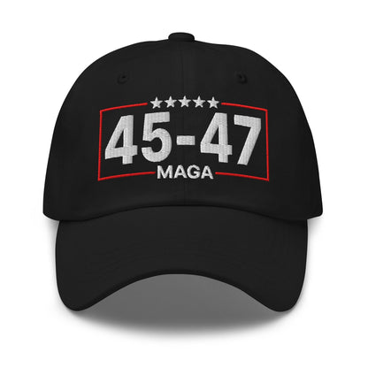 Trump 45-47 MAGA Embroidered Dad Hat - Black