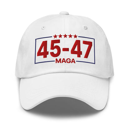 Trump 45-47 MAGA Embroidered Dad Hat - White