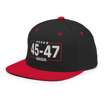 Trump 45-47 MAGA Embroidered Flat Bill Brim Snapback Hat
