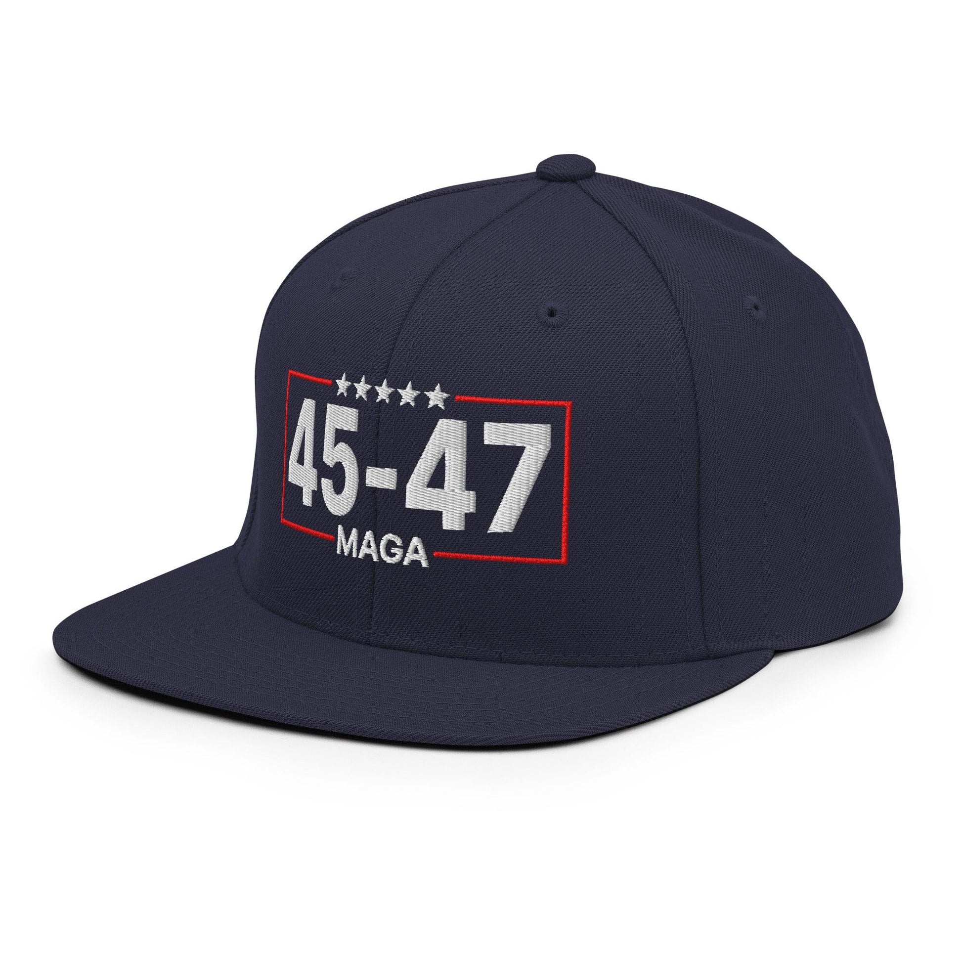 Trump 45-47 MAGA Embroidered Flat Bill Brim Snapback Hat