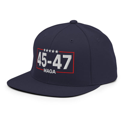 Trump 45-47 MAGA Embroidered Flat Bill Brim Snapback Hat