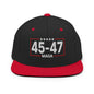 Trump 45-47 MAGA Embroidered Flat Bill Brim Snapback Hat - Black/ Red