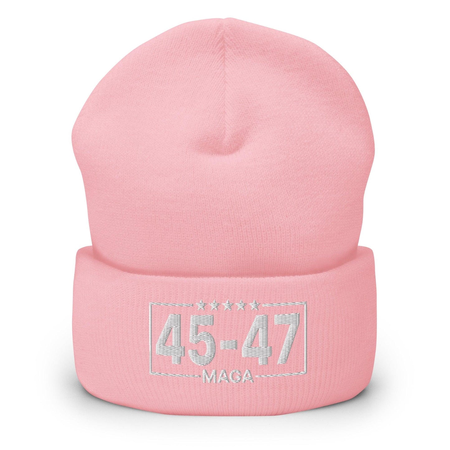 Trump 45-47 MAGA Embroidered Knit Cuffed Beanie - Baby Pink