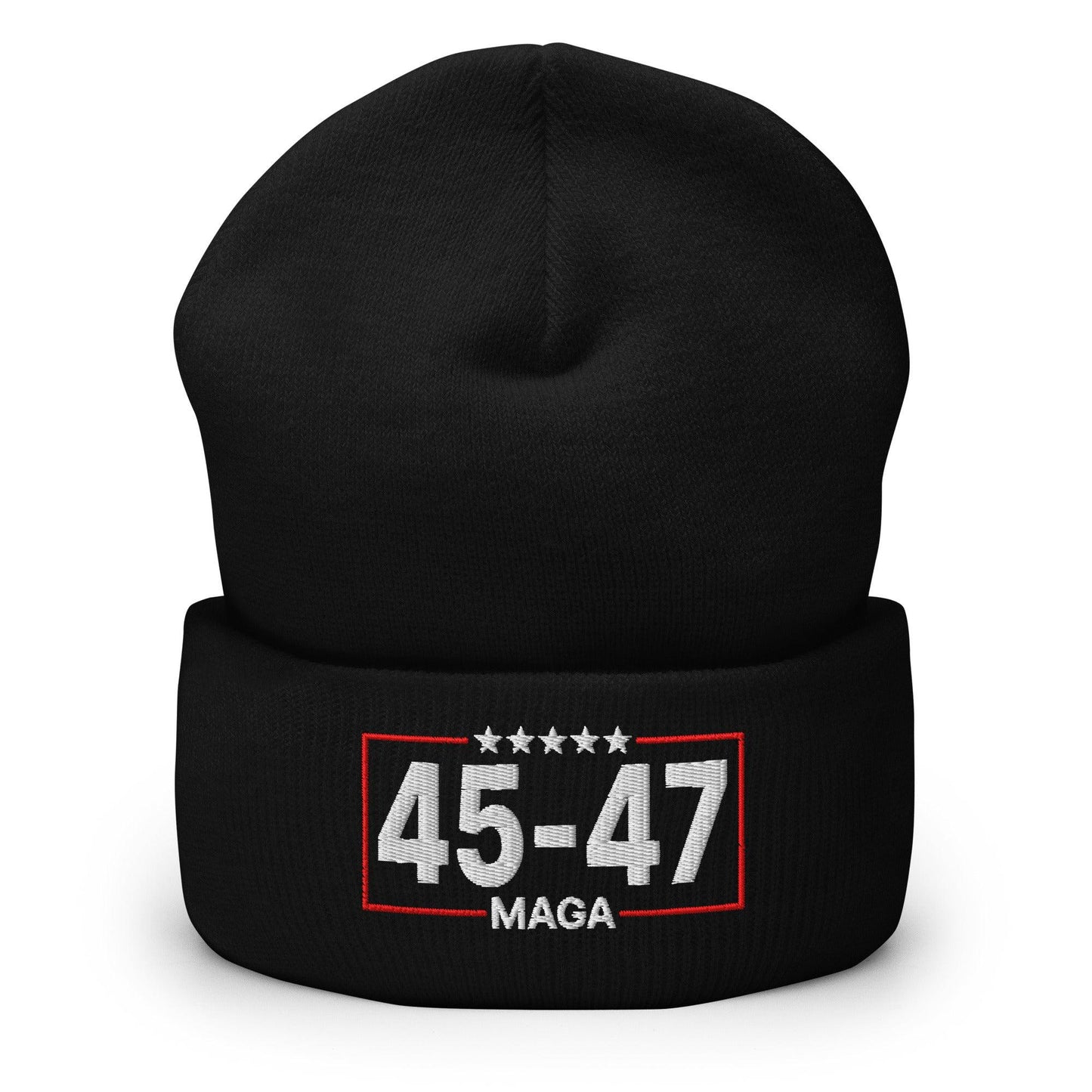 Trump 45-47 MAGA Embroidered Knit Cuffed Beanie - Black