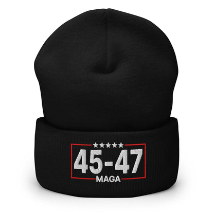 Trump 45-47 MAGA Embroidered Knit Cuffed Beanie - Black