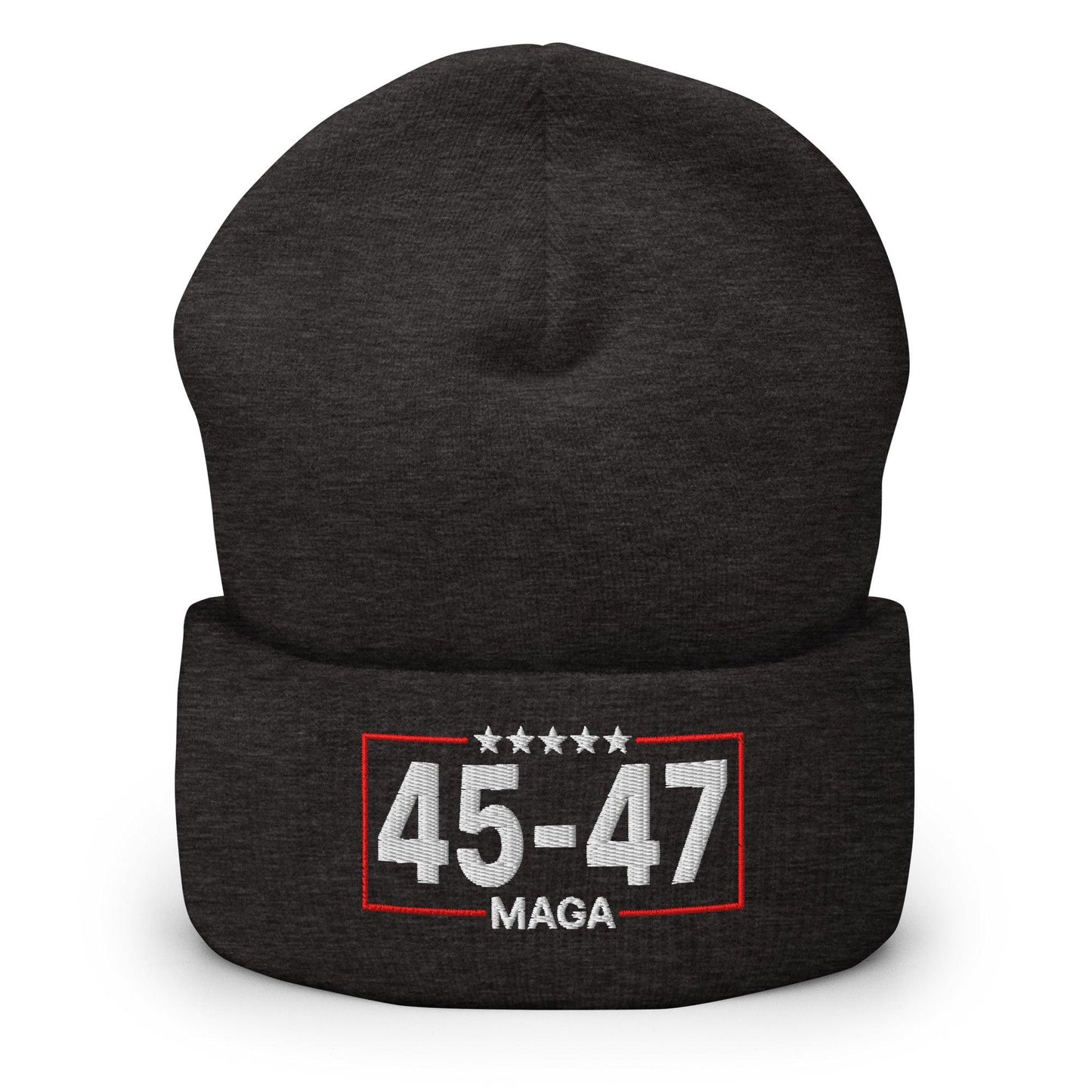 Trump 45-47 MAGA Embroidered Knit Cuffed Beanie - Dark Grey