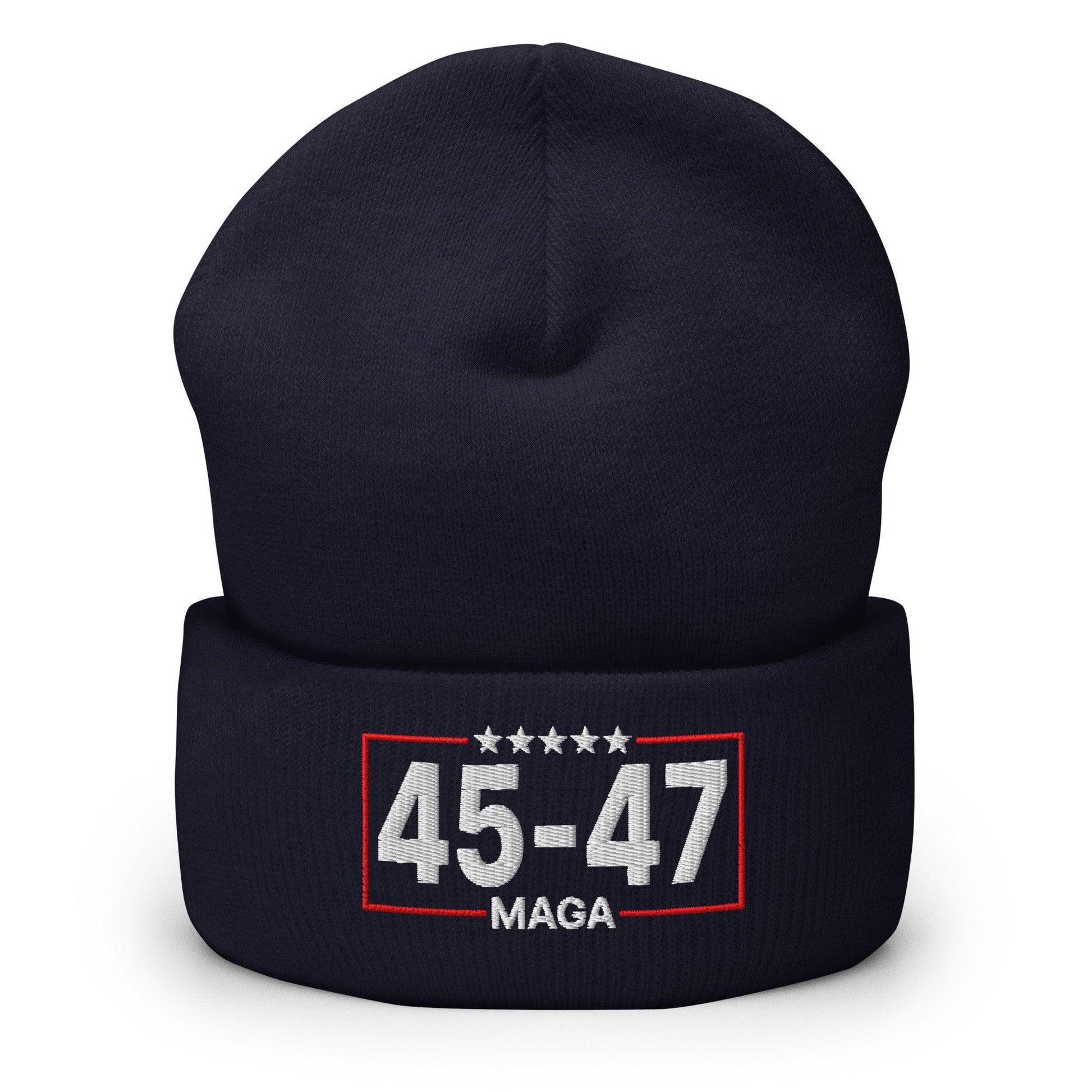 Trump 45-47 MAGA Embroidered Knit Cuffed Beanie - Navy