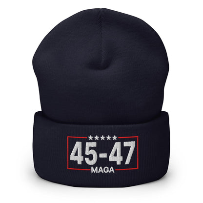 Trump 45-47 MAGA Embroidered Knit Cuffed Beanie - Navy