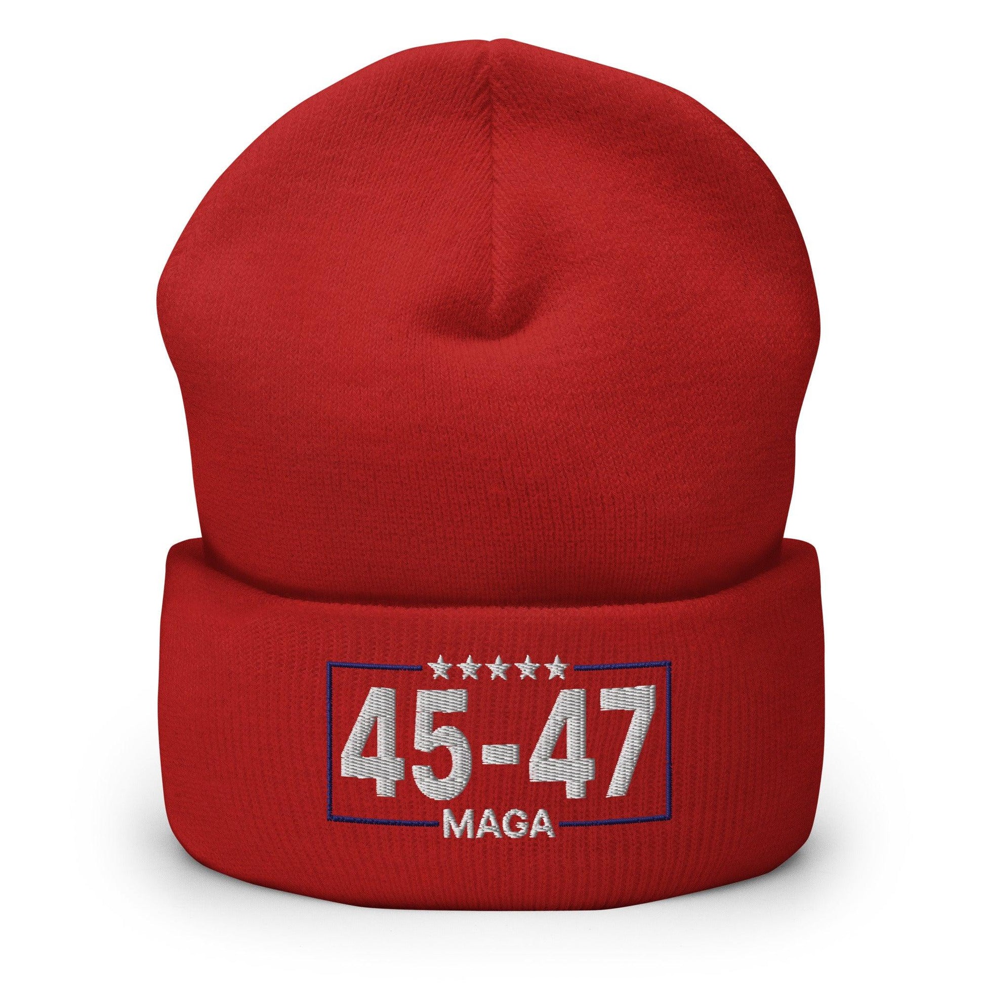 Trump 45-47 MAGA Embroidered Knit Cuffed Beanie - Red