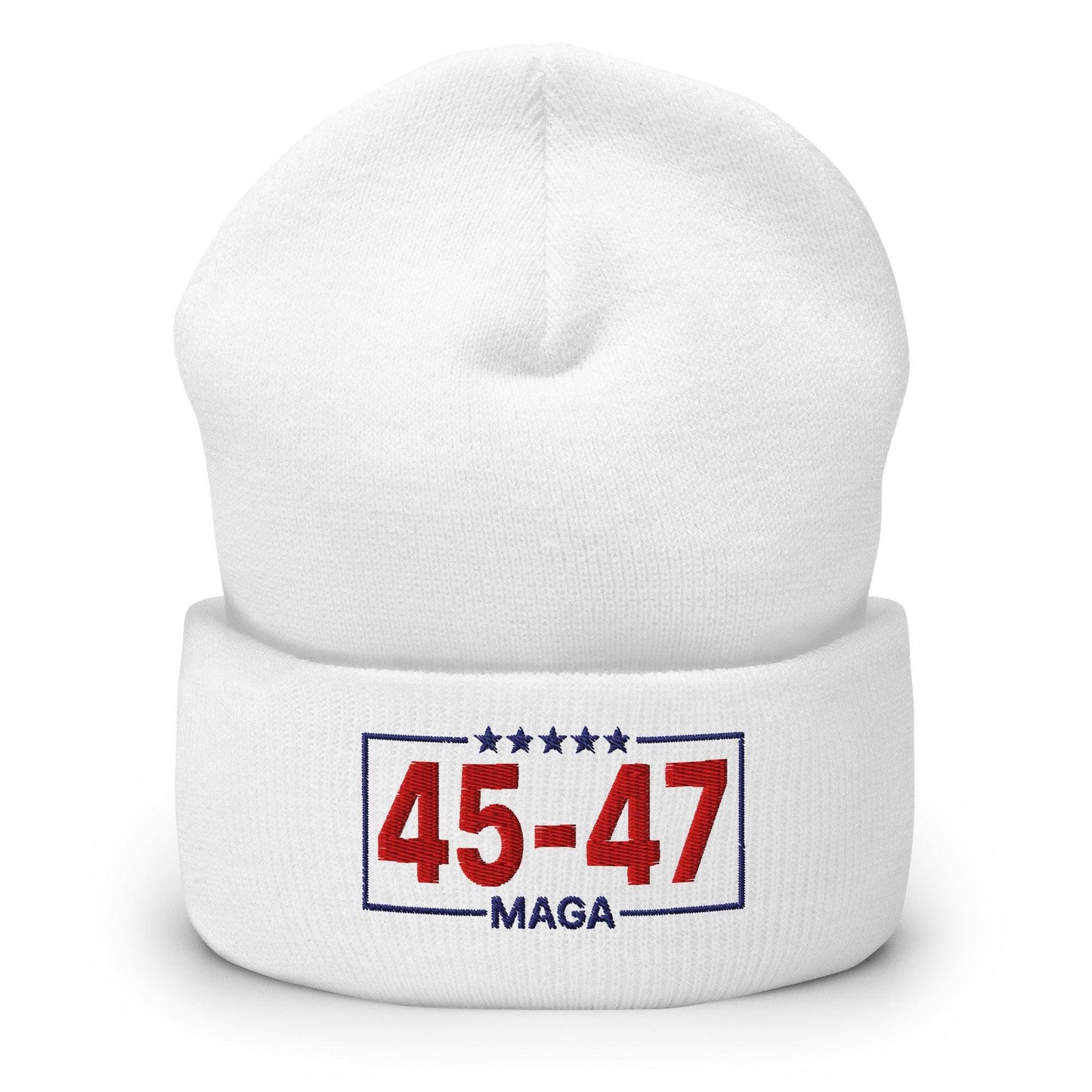 Trump 45-47 MAGA Embroidered Knit Cuffed Beanie - White