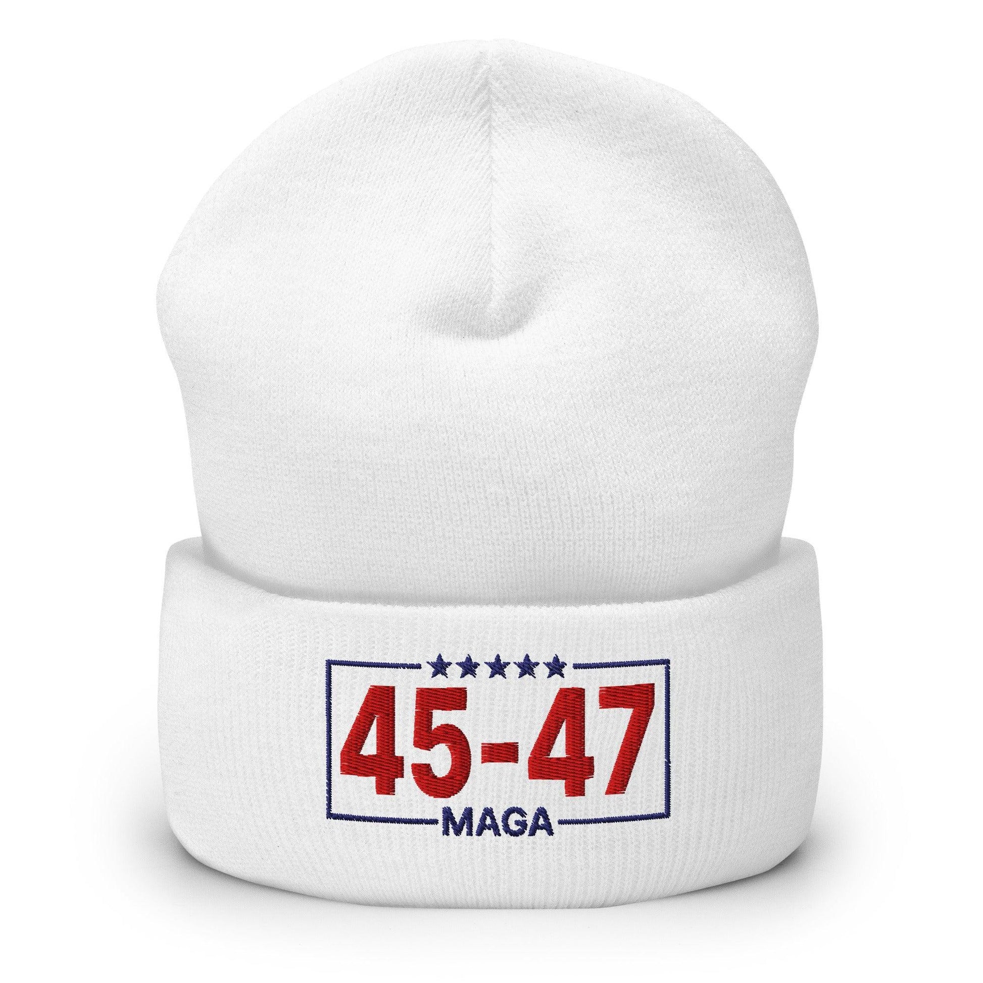 Trump 45-47 MAGA Embroidered Knit Cuffed Beanie - White