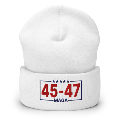 Trump 45-47 MAGA Embroidered Knit Cuffed Beanie - White