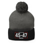 Trump 45-47 MAGA Embroidered Knit Pom Beanie - Dark Heather Grey/ Black