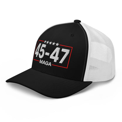 Trump 45-47 MAGA Embroidered Mesh Trucker Hat