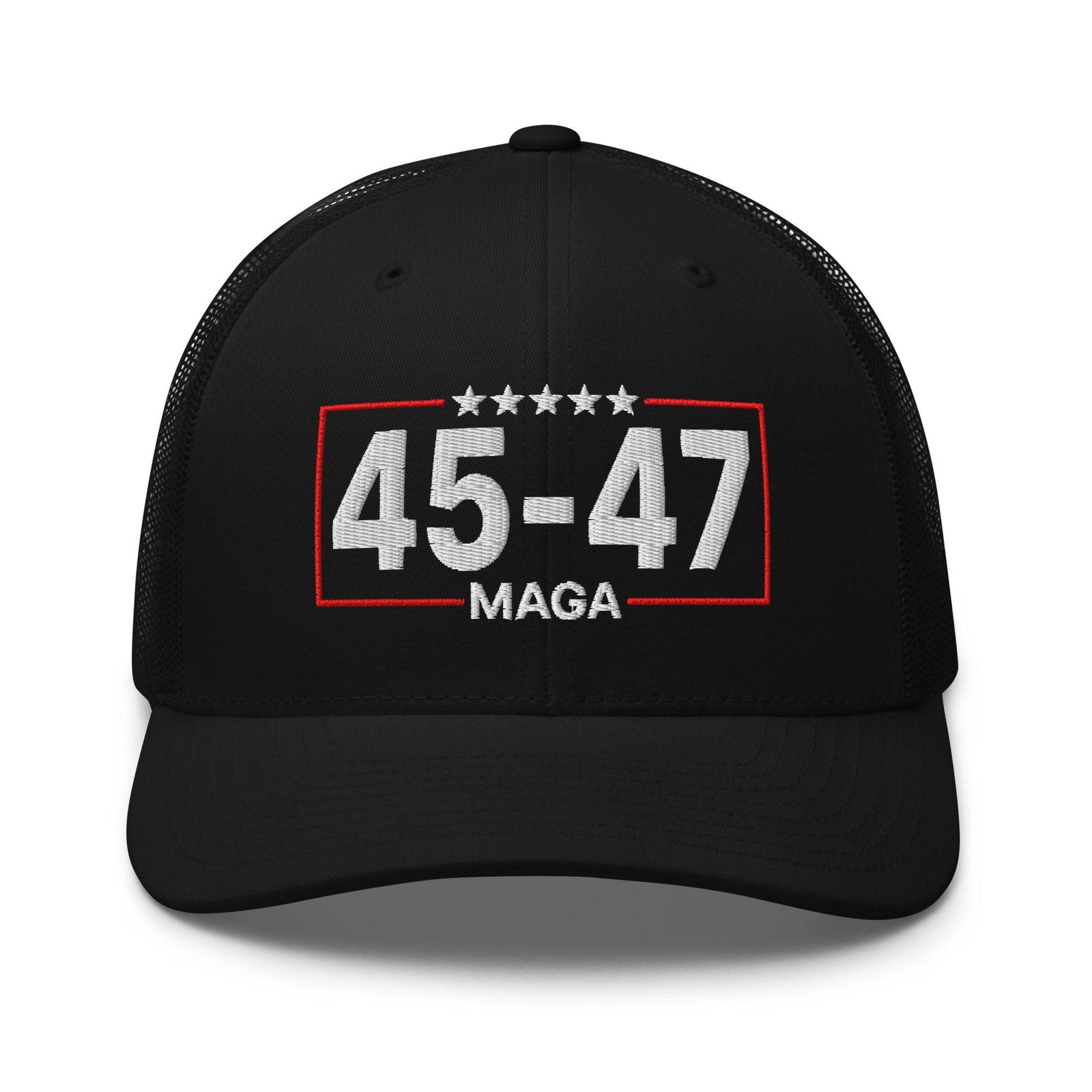 Trump 45-47 MAGA Embroidered Mesh Trucker Hat - Black