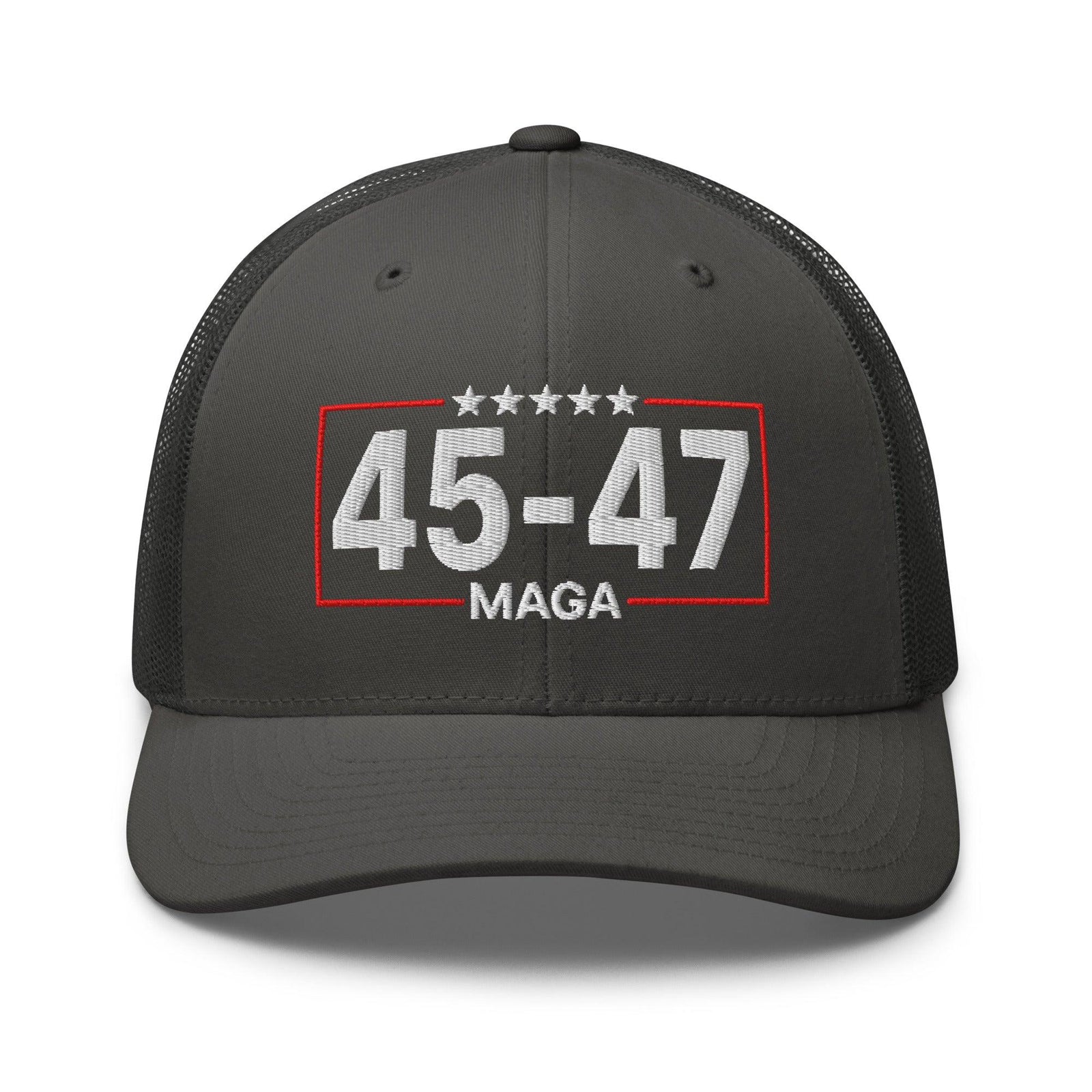 Trump 45-47 MAGA Embroidered Mesh Trucker Hat - Charcoal