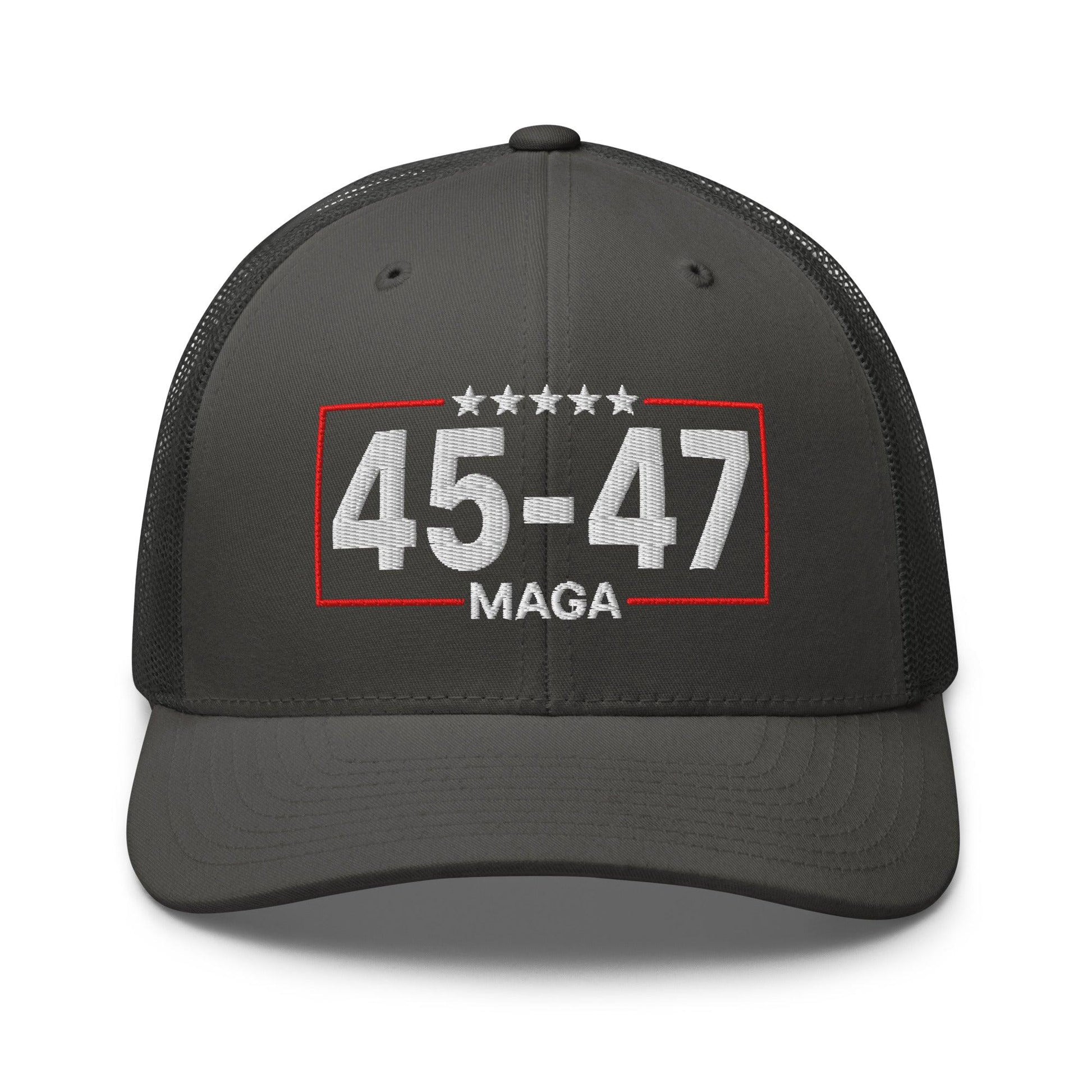 Trump 45-47 MAGA Embroidered Mesh Trucker Hat - Charcoal