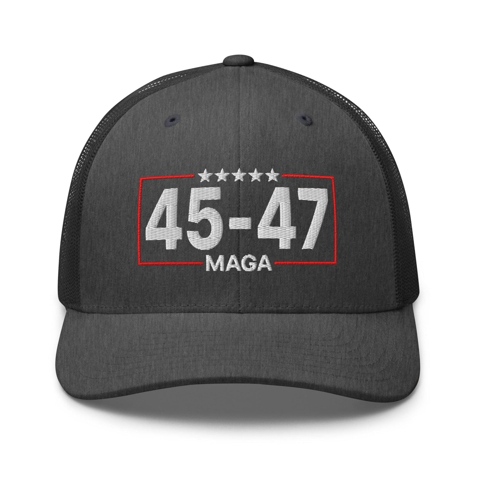 Trump 45-47 MAGA Embroidered Mesh Trucker Hat - Dark Heather Gray