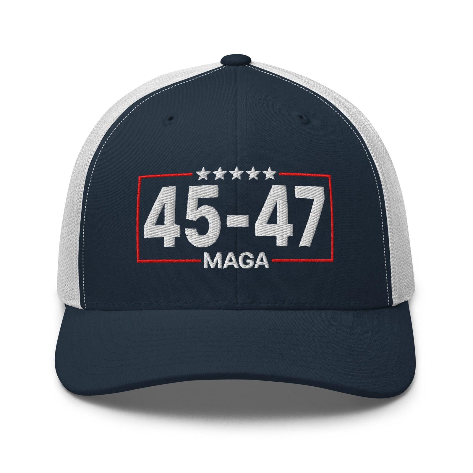Trump 45-47 MAGA Embroidered Mesh Trucker Hat - Navy/ White