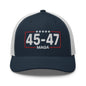 Trump 45-47 MAGA Embroidered Mesh Trucker Hat - Navy/ White