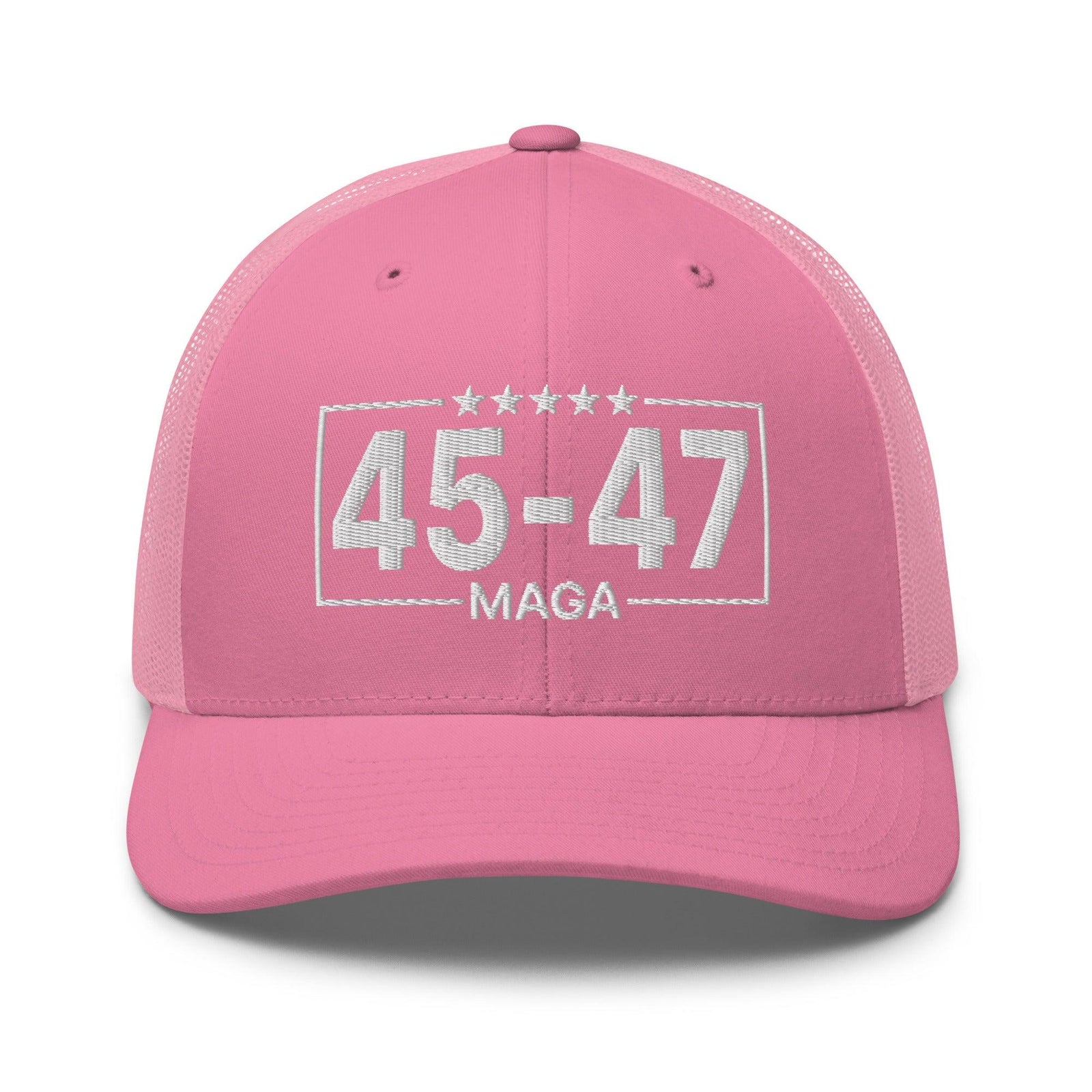 Trump 45-47 MAGA Embroidered Mesh Trucker Hat - Pink