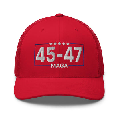 Trump 45-47 MAGA Embroidered Mesh Trucker Hat - Red