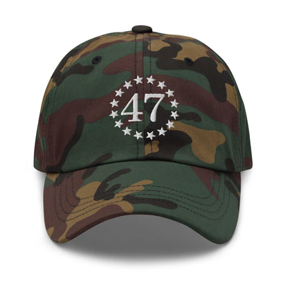 Trump 47 Embroidered Dad Hat - Green Camo