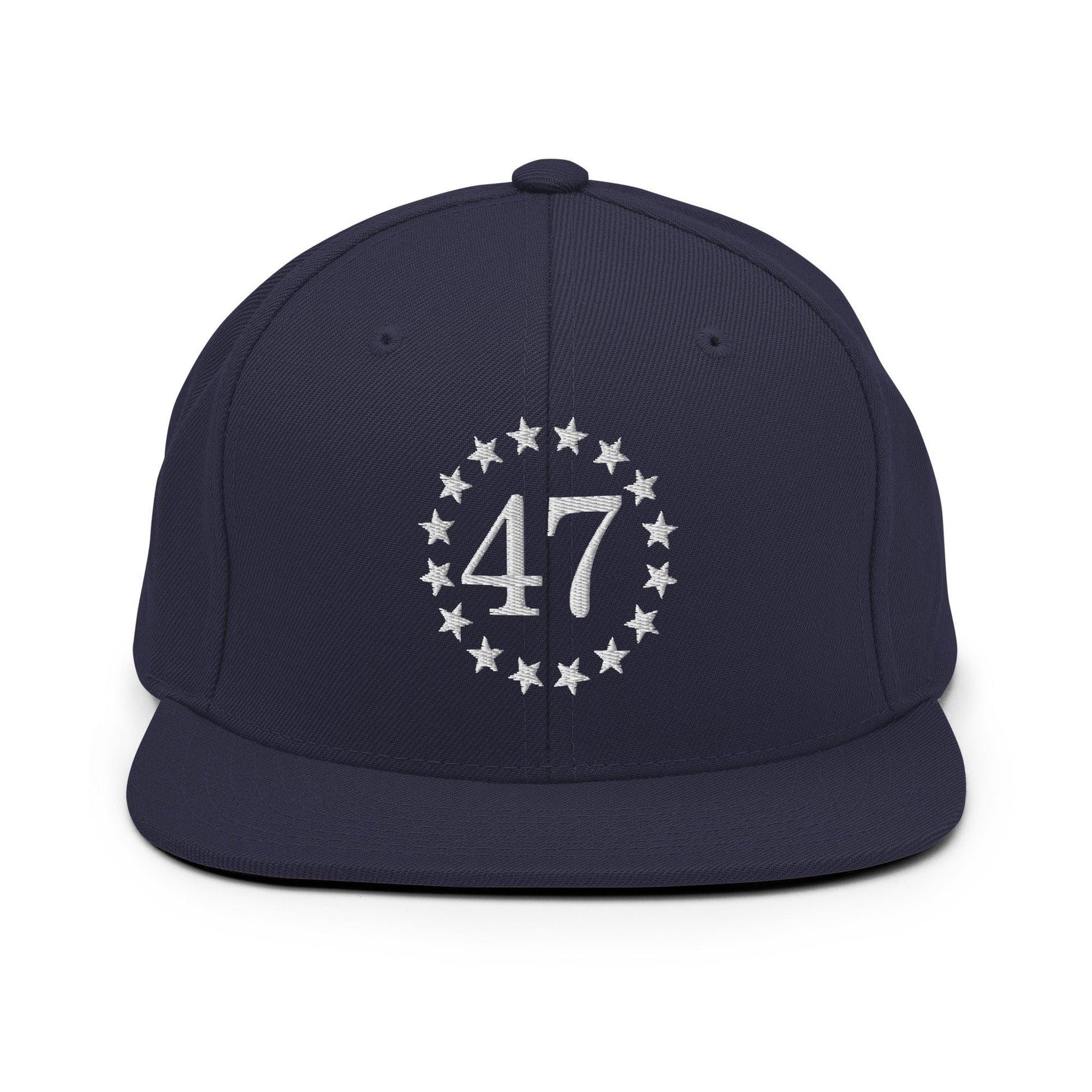Trump 47 Embroidered Flat Bill Brim Snapback Hat - Navy