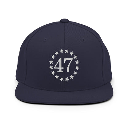 Trump 47 Embroidered Flat Bill Brim Snapback Hat - Navy