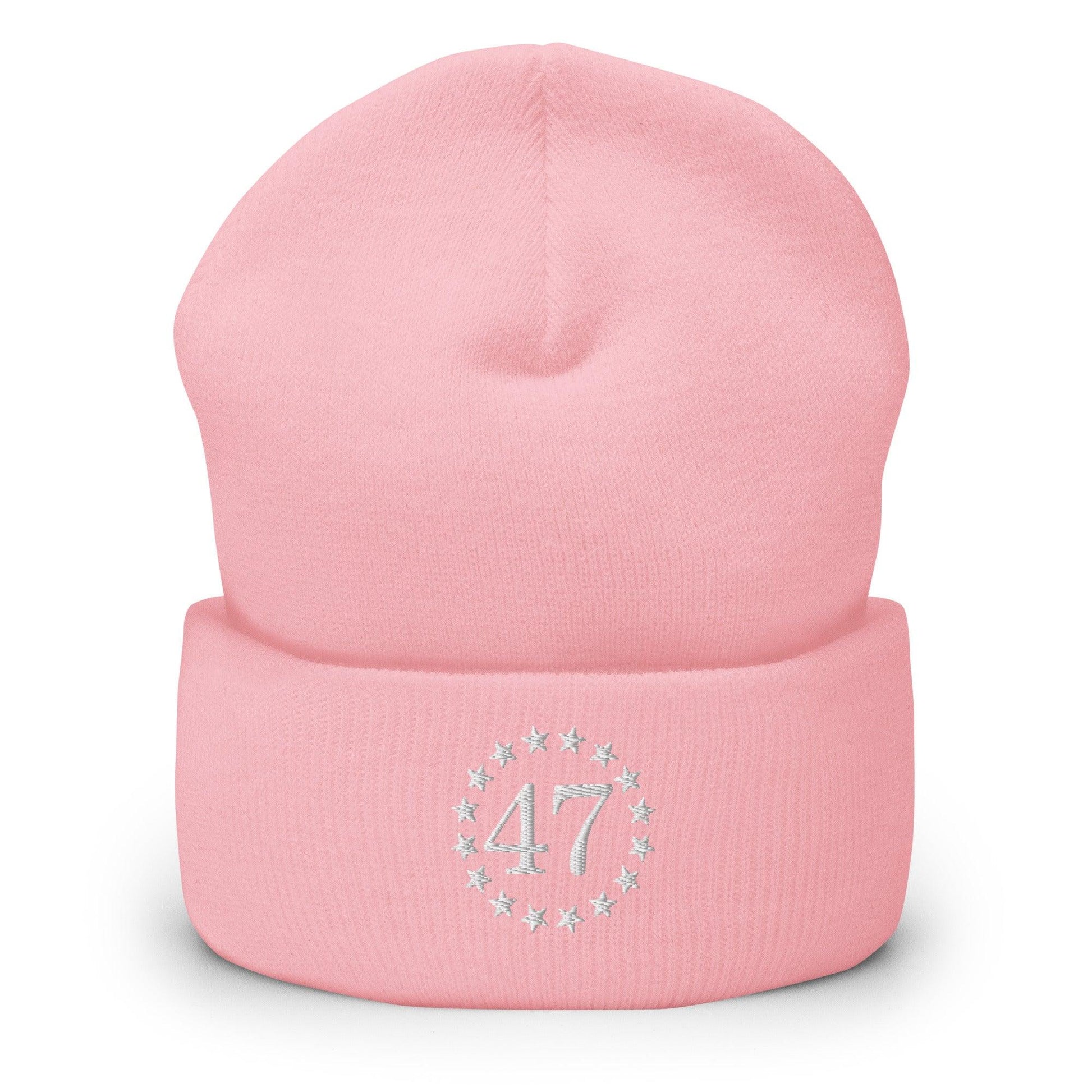 Trump 47 Embroidered Knit Cuffed Beanie - Baby Pink