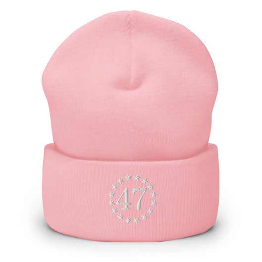 Trump 47 Embroidered Knit Cuffed Beanie - Baby Pink