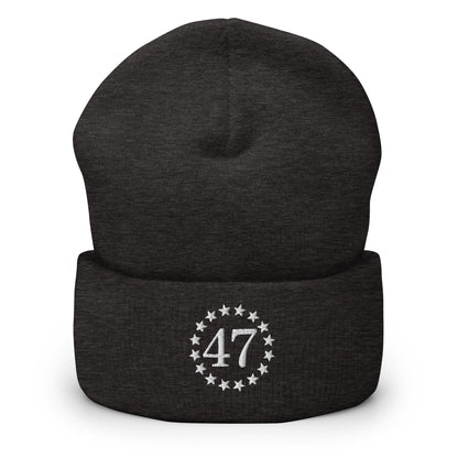Trump 47 Embroidered Knit Cuffed Beanie - Dark Grey