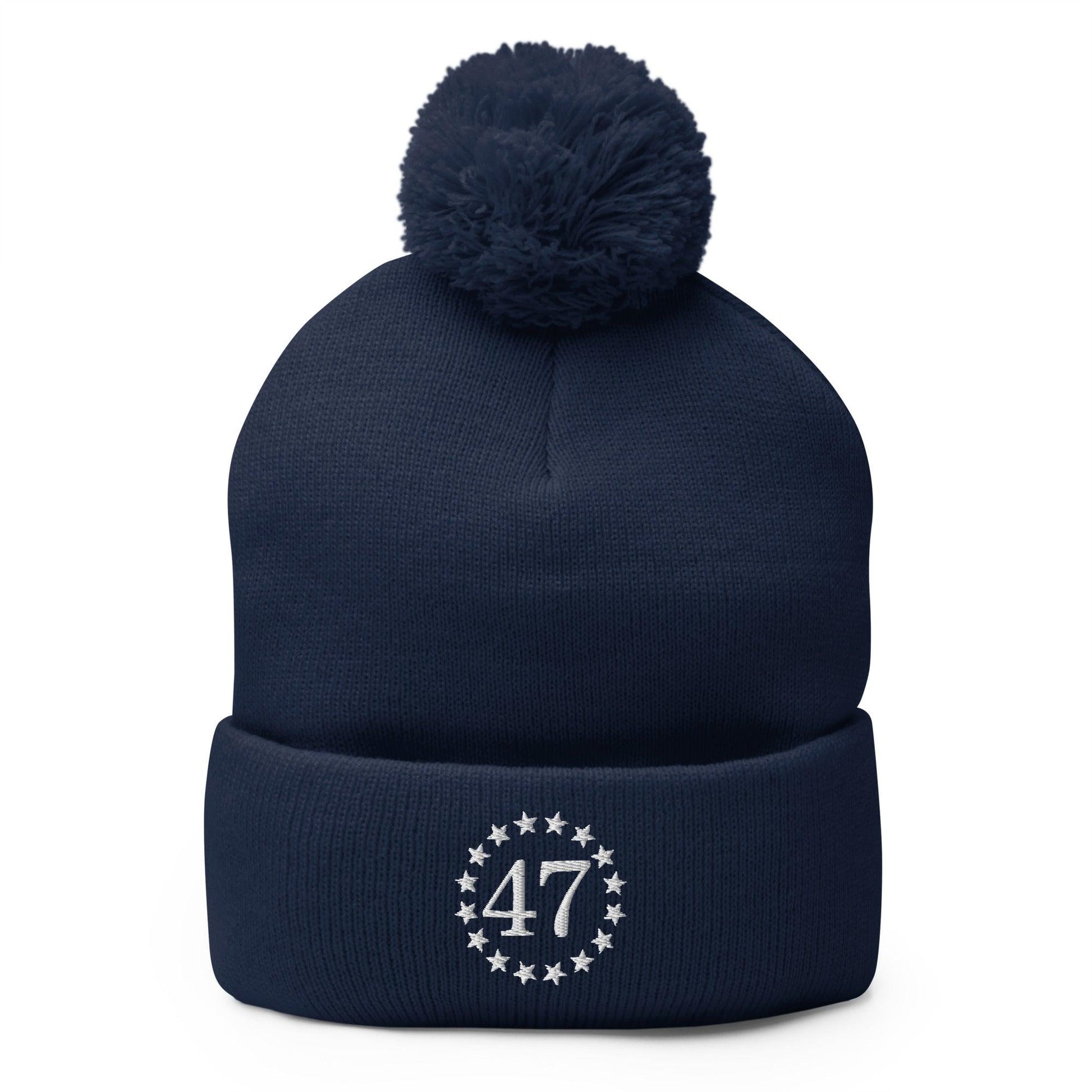 Trump 47 Embroidered Knit Pom Beanie - Navy