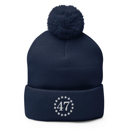 Trump 47 Embroidered Knit Pom Beanie - Navy